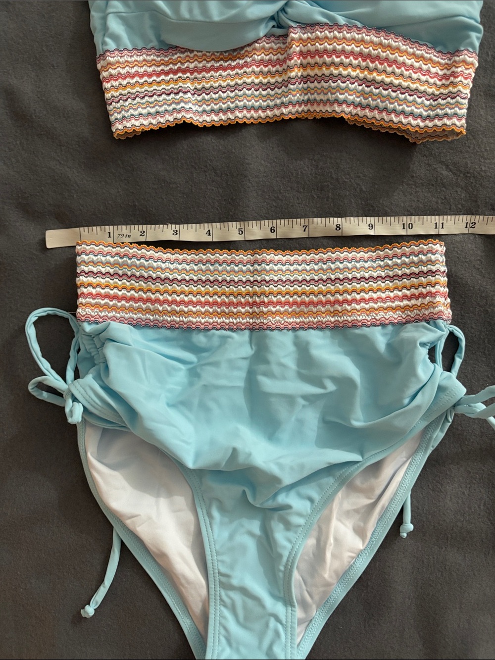 Blue Smocked High Waist Bikini Set Small Adjustable - Picture 3 of 9